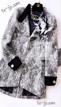 CHANEL 16PF Black White Gray Lace Jacket Coat 36 シャネル ブラック ホワイト グレー レース ジャケット コート 即発