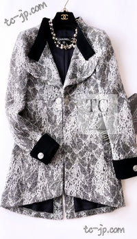 CHANEL 16PF Black White Gray Lace Jacket Coat 36 シャネル ブラック ホワイト グレー レース ジャケット コート 即発