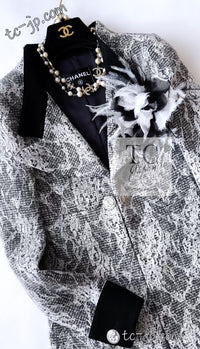 CHANEL 16PF Black White Gray Lace Jacket Coat 36 シャネル ブラック ホワイト グレー レース ジャケット コート 即発