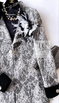 CHANEL 16PF Black White Gray Lace Jacket Coat 36 シャネル ブラック ホワイト グレー レース ジャケット コート 即発