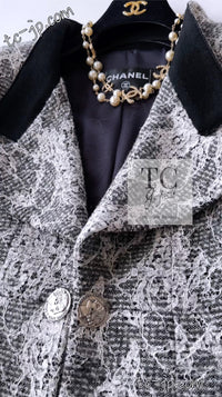CHANEL 16PF Black White Gray Lace Jacket Coat 36 シャネル ブラック ホワイト グレー レース ジャケット コート 即発