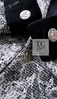 CHANEL 16PF Black White Gray Lace Jacket Coat 36 シャネル ブラック ホワイト グレー レース ジャケット コート 即発