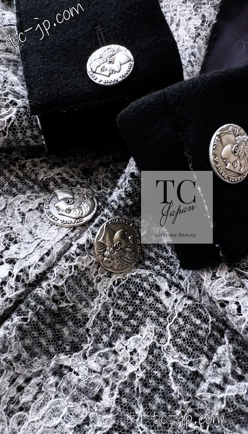 CHANEL 16PF Black White Gray Lace Jacket Coat 36 シャネル ブラック ホワイト グレー レース ジャケット コート 即発