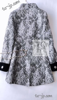 CHANEL 16PF Black White Gray Lace Jacket Coat 36 シャネル ブラック ホワイト グレー レース ジャケット コート 即発