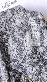 CHANEL 16PF Black White Gray Lace Jacket Coat 36 シャネル ブラック ホワイト グレー レース ジャケット コート 即発