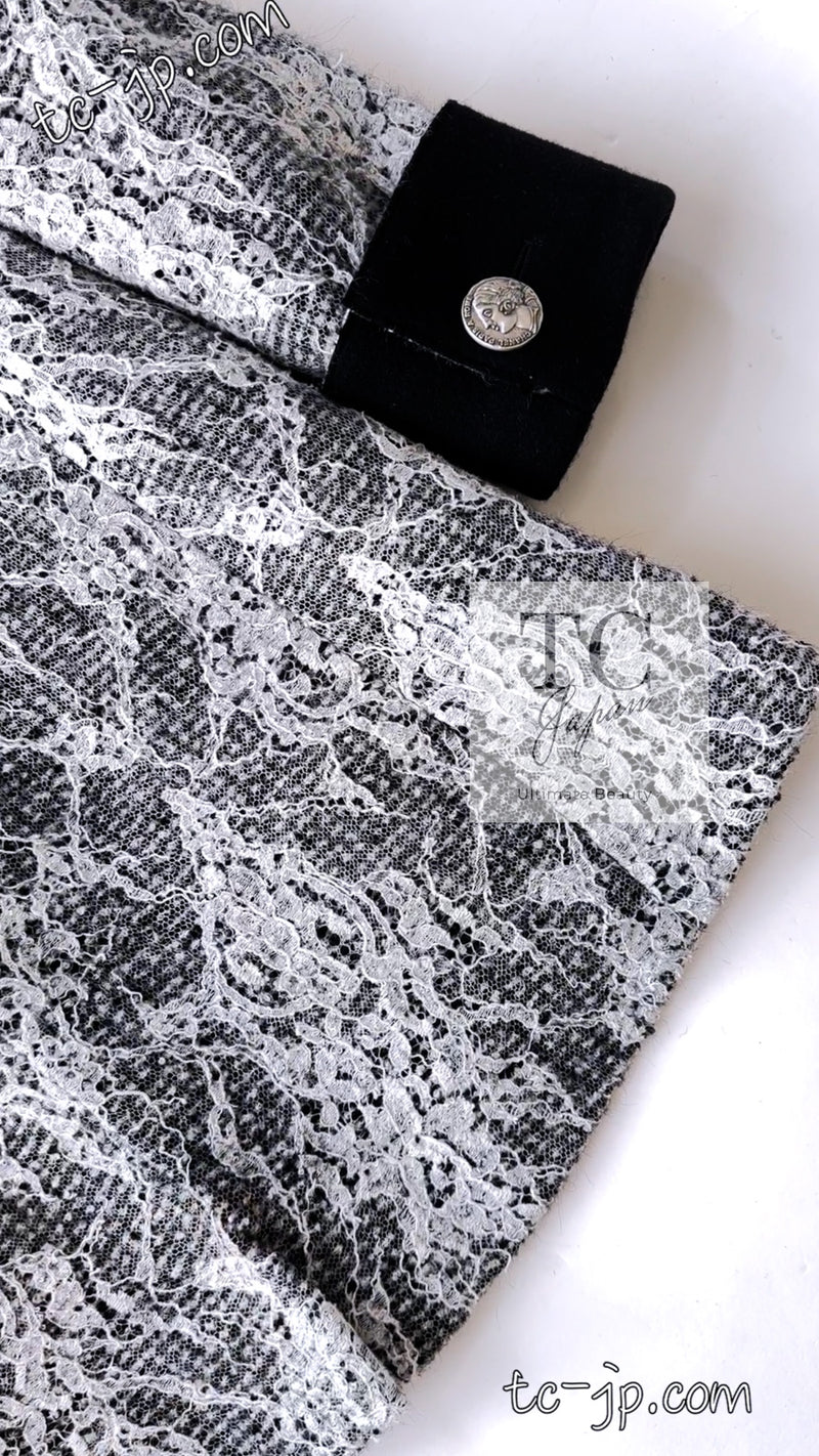 CHANEL 16PF Black White Gray Lace Jacket Coat 36 シャネル ブラック ホワイト グレー レース ジャケット コート 即発