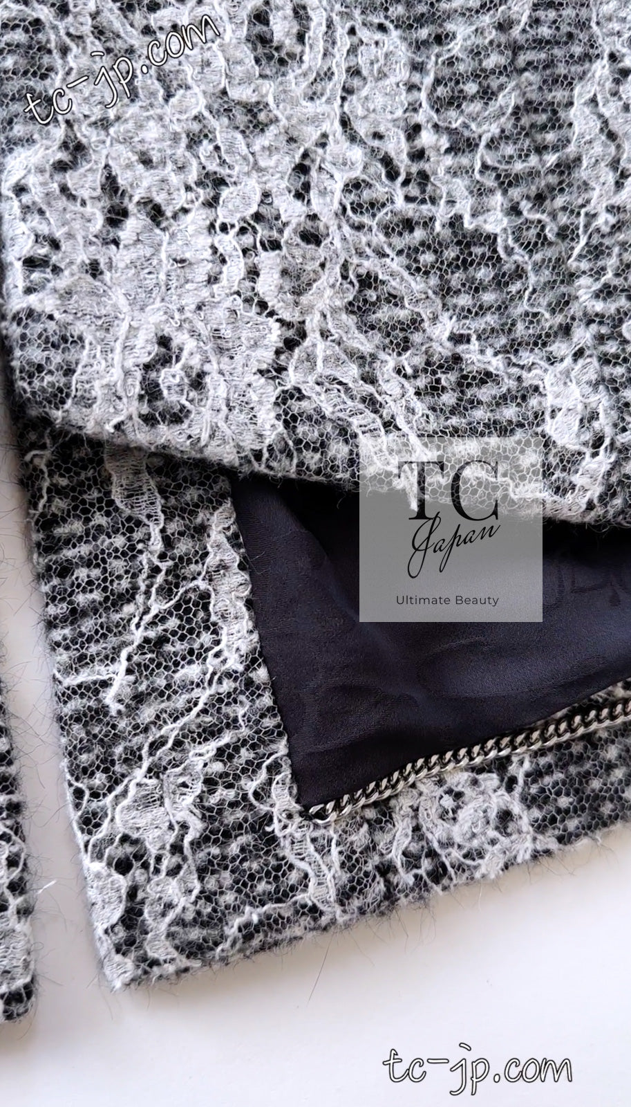 CHANEL 16PF Black White Gray Lace Jacket Coat 36 シャネル ブラック ホワイト グレー レース ジャケット コート 即発