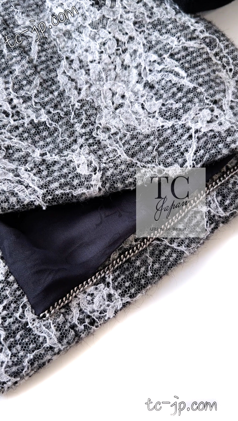 CHANEL 16PF Black White Gray Lace Jacket Coat 36 シャネル ブラック ホワイト グレー レース ジャケット コート 即発