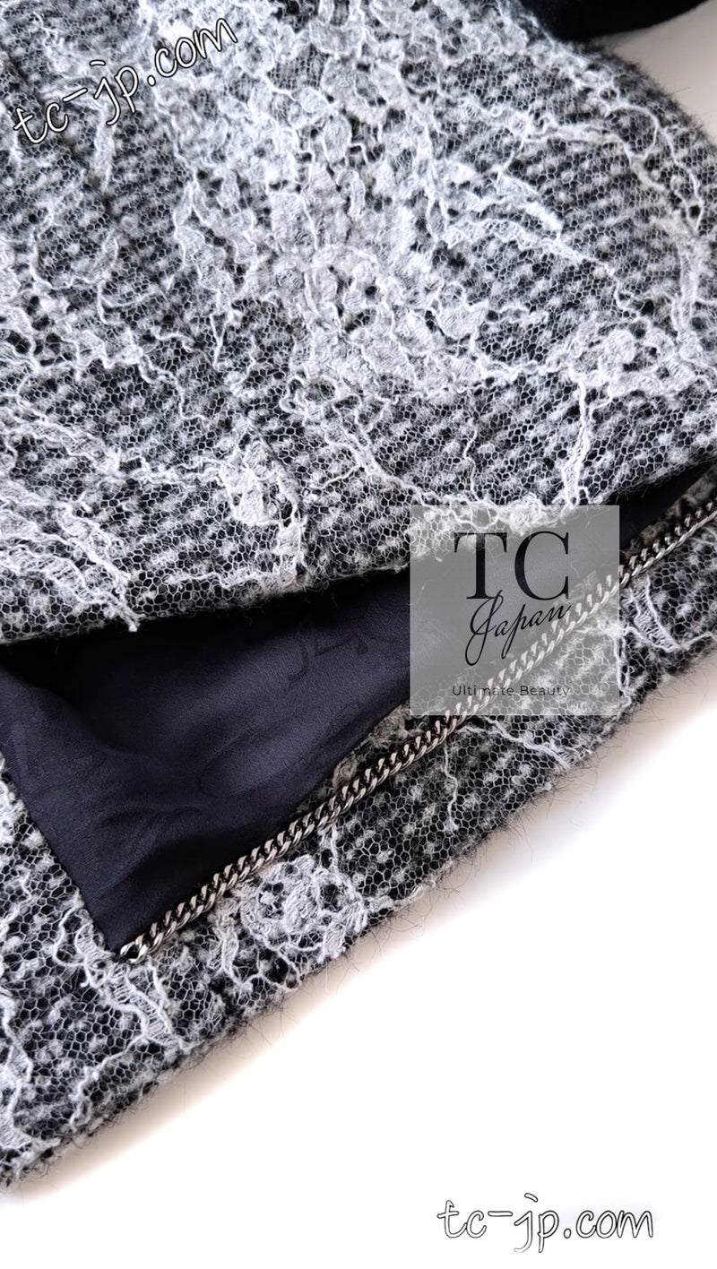 CHANEL 16PF Black White Gray Lace Jacket Coat 36 シャネル ブラック ホワイト グレー レース ジャケット コート 即発