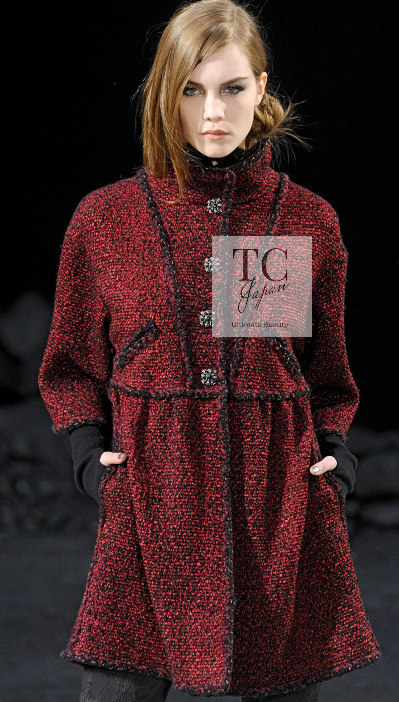 CHANEL 11A Red Black Gripox Button Wool Tweed Jacket Coat 38 シャネル レッド ブラック グリポワ 宝石 ボタン ジャケット コート 即発