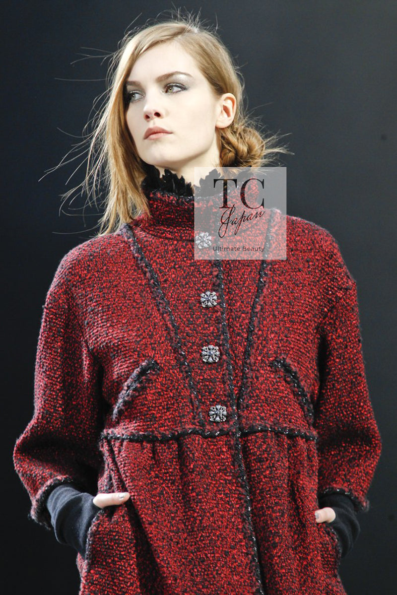 CHANEL 11A Red Black Gripox Button Wool Tweed Jacket Coat 38 シャネル レッド ブラック グリポワ 宝石 ボタン ジャケット コート 即発