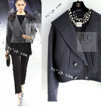 CHANEL 12A Gray Sailor Collar Wool Double Jacket 38 40 シャネル グレー セーラー カラー ウール ダブル ジャケット 即発