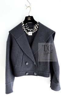 CHANEL 12A Gray Sailor Collar Wool Double Jacket 38 40 シャネル グレー セーラー カラー ウール ダブル ジャケット 即発