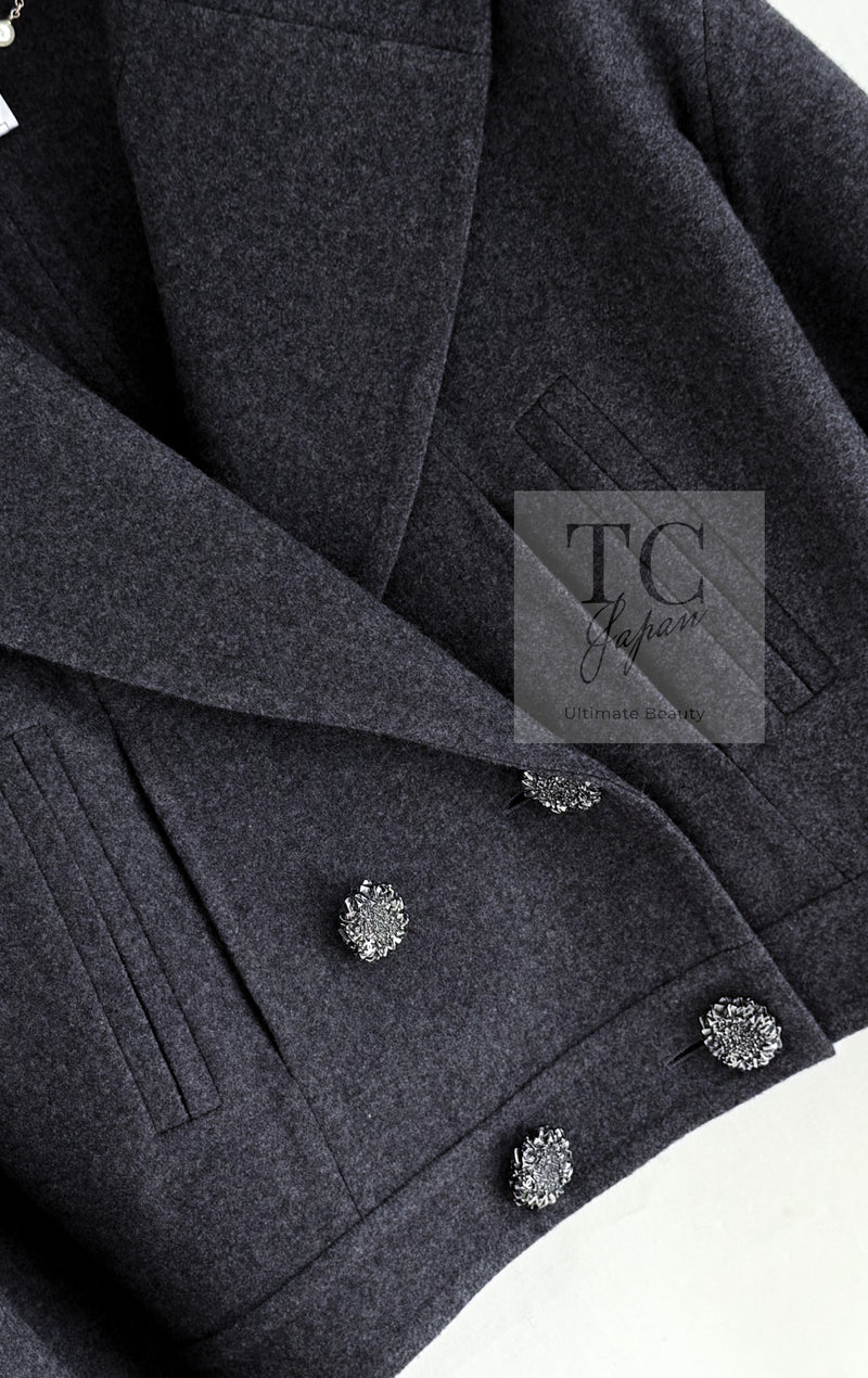 CHANEL 12A Gray Sailor Collar Wool Double Jacket 38 40 シャネル グレー セーラー カラー ウール ダブル ジャケット 即発