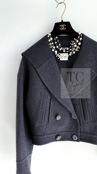 CHANEL 12A Gray Sailor Collar Wool Double Jacket 38 40 シャネル グレー セーラー カラー ウール ダブル ジャケット 即発