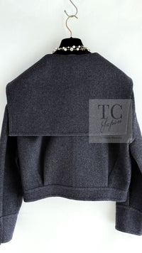 CHANEL 12A Gray Sailor Collar Wool Double Jacket 38 40 シャネル グレー セーラー カラー ウール ダブル ジャケット 即発