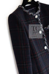 CHANEL 13PF Black Check Wool Cashmere Jacket Coat 36 シャネル ブラック チェック ウール カシミヤ ノーカラー ジャケット コート 即発