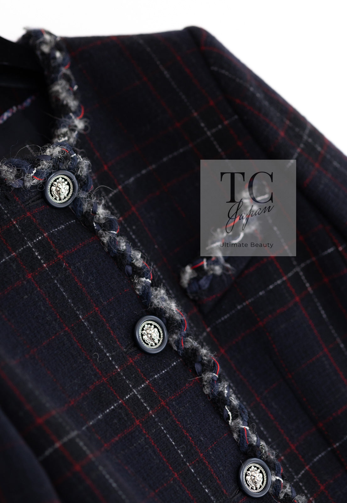 シャネル ジャケット コート CHANEL 13PF ブラック チェック ウール