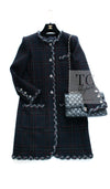 CHANEL 13PF Black Check Wool Cashmere Jacket Coat 36 シャネル ブラック チェック ウール カシミヤ ノーカラー ジャケット コート 即発