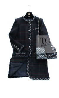 CHANEL 13PF Black Check Wool Cashmere Jacket Coat 36 シャネル ブラック チェック ウール カシミヤ ノーカラー ジャケット コート 即発