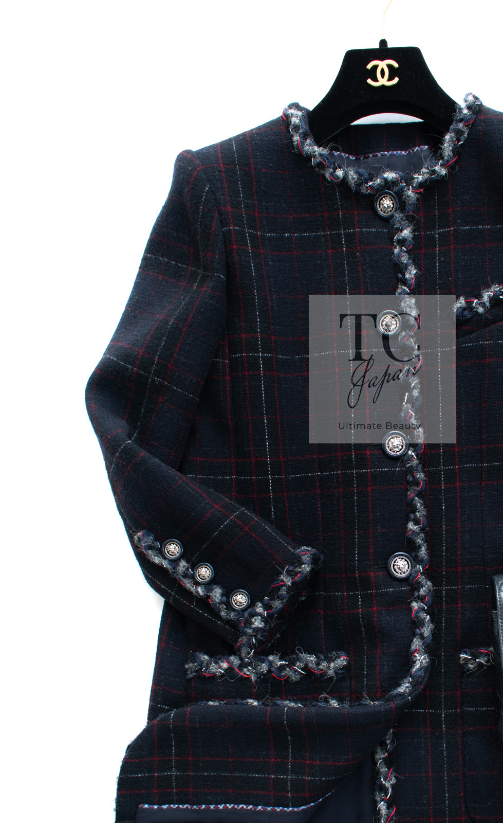 シャネル コート CHANEL ブラック チェック ウール カシミヤ ノー