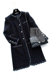 CHANEL 13PF Black Check Wool Cashmere Jacket Coat 36 シャネル ブラック チェック ウール カシミヤ ノーカラー ジャケット コート 即発