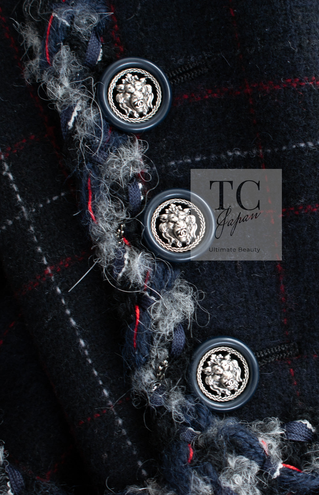 シャネル コート CHANEL ブラック チェック ウール カシミヤ ノー