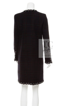 CHANEL 13PF Black Check Wool Cashmere Jacket Coat 36 シャネル ブラック チェック ウール カシミヤ ノーカラー ジャケット コート 即発