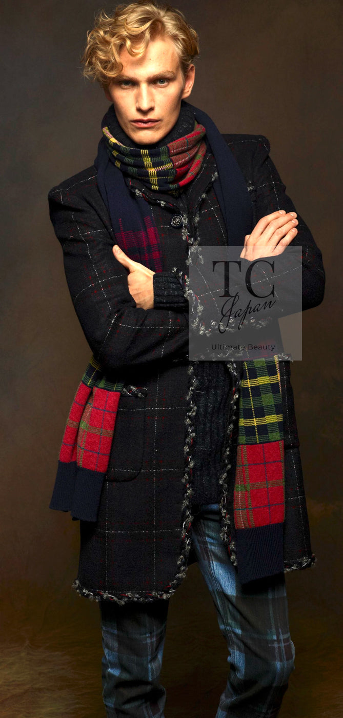 CHANEL 13PF Black Check Wool Cashmere Jacket Coat 36 シャネル ブラック チェック ウール カシミヤ ノーカラー ジャケット コート 即発