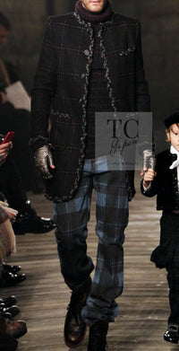 CHANEL 13PF Black Check Wool Cashmere Jacket Coat 36 シャネル ブラック チェック ウール カシミヤ ノーカラー ジャケット コート 即発