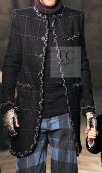 CHANEL 13PF Black Check Wool Cashmere Jacket Coat 36 シャネル ブラック チェック ウール カシミヤ ノーカラー ジャケット コート 即発
