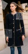 CHANEL 13PF Black Check Wool Cashmere Jacket Coat 36 シャネル ブラック チェック ウール カシミヤ ノーカラー ジャケット コート 即発