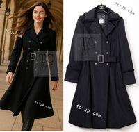 CHANEL 09PF Black Cashmere Belt Double Coat 36 38 シャネル ブラック カシミア ベルト ダブル コート 即発