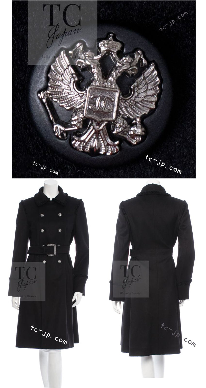 CHANEL 09PF Black Cashmere Belt Double Coat 36 38 シャネル ブラック カシミア ベルト ダブル コート 即発