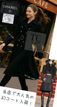CHANEL 09PF Black Cashmere Belt Double Coat 36 38 シャネル ブラック カシミア ベルト ダブル コート 即発