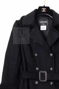 CHANEL 09PF Black Cashmere Belt Double Coat 36 38 シャネル ブラック カシミア ベルト ダブル コート 即発