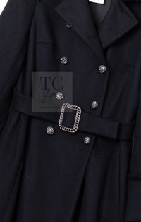 CHANEL 09PF Black Cashmere Belt Double Coat 36 38 シャネル ブラック カシミア ベルト ダブル コート 即発
