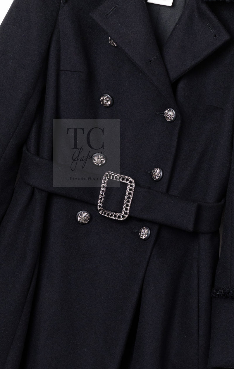 CHANEL 09PF Black Cashmere Belt Double Coat 36 38 シャネル ブラック カシミア ベルト ダブル コート 即発
