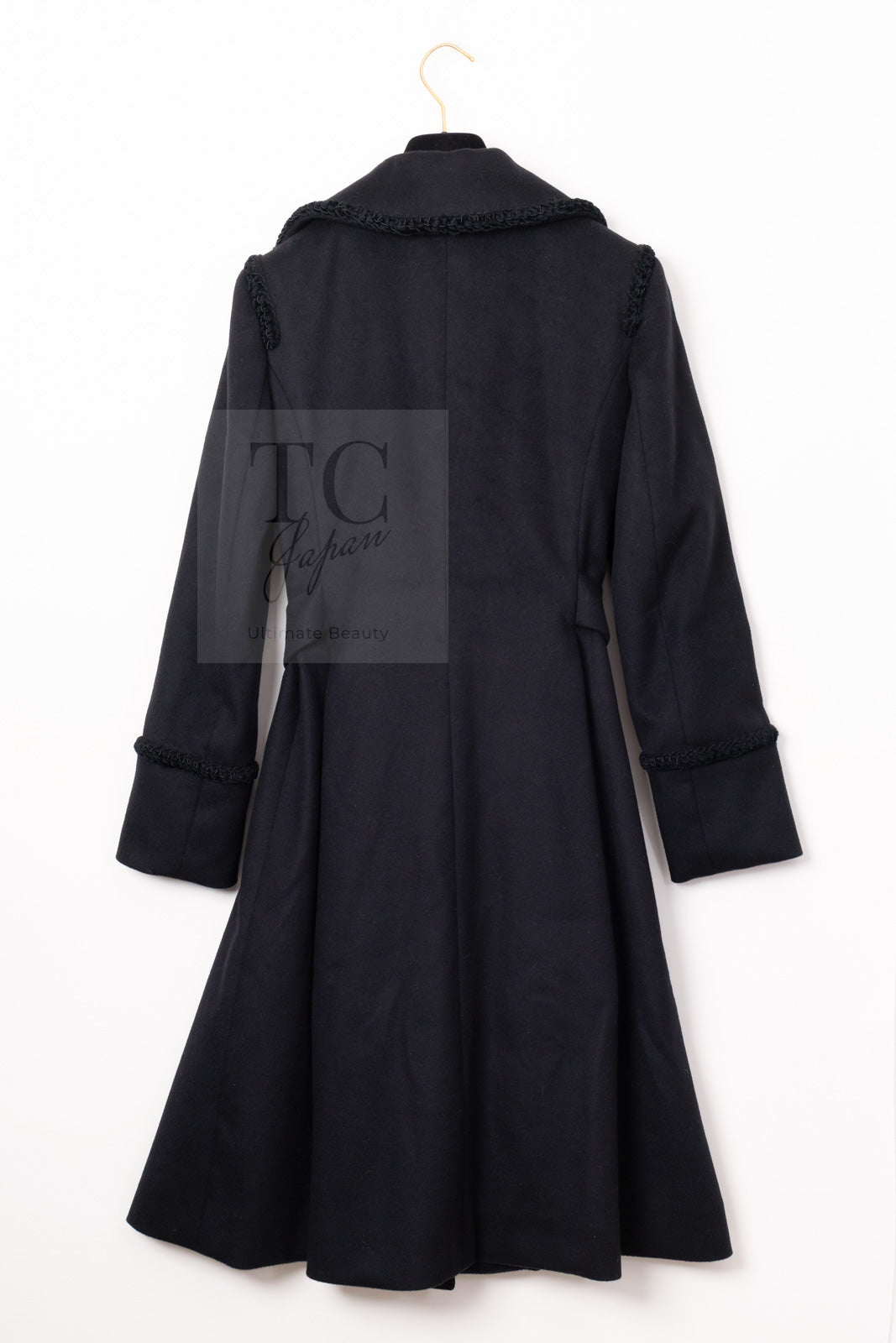 CHANEL 09PF Black Cashmere Belt Double Coat 36 38 シャネル ブラック カシミア ベルト ダブル コート 即発