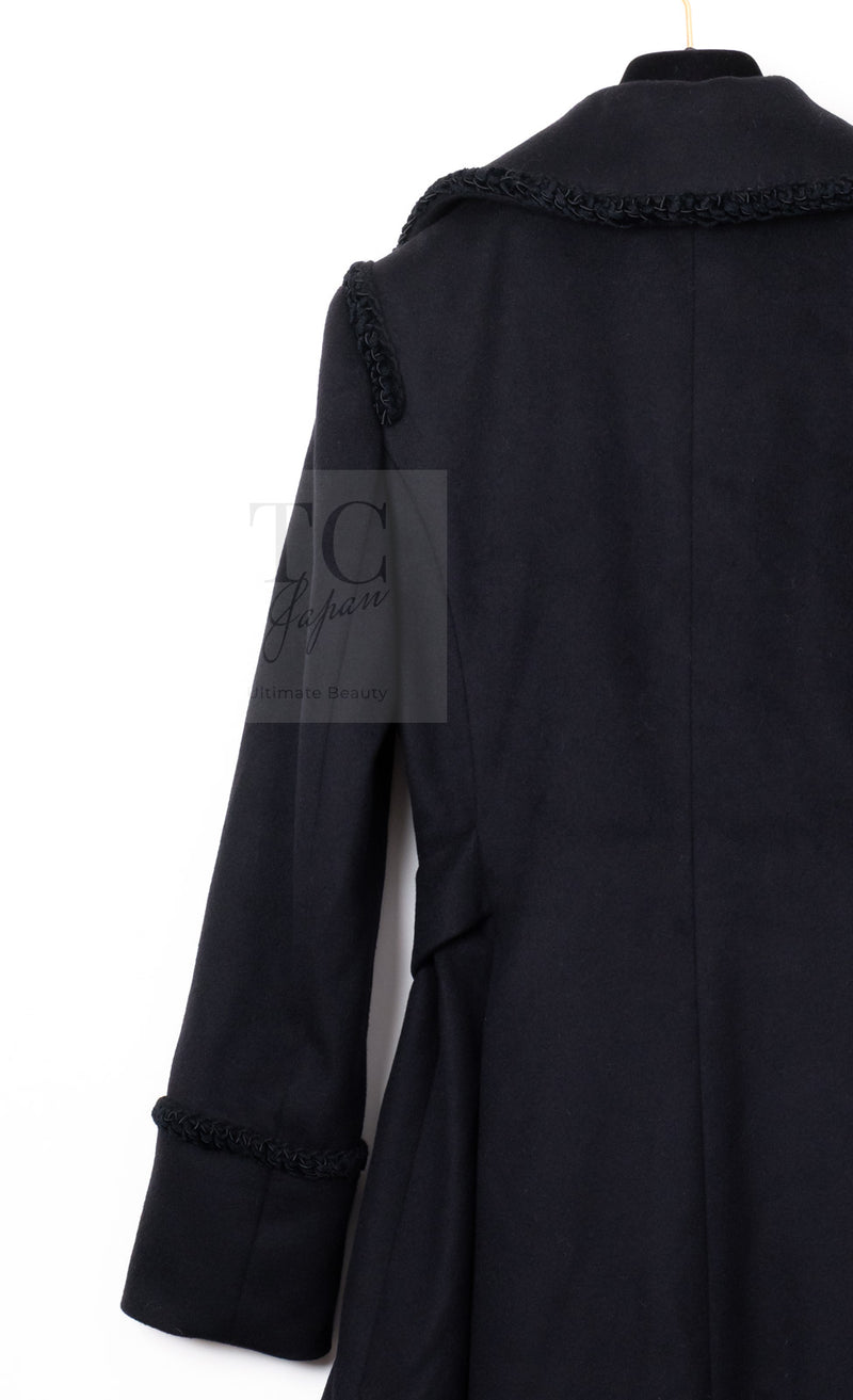 CHANEL 09PF Black Cashmere Belt Double Coat 36 38 シャネル ブラック カシミア ベルト ダブル コート 即発