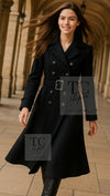 CHANEL 09PF Black Cashmere Belt Double Coat 36 38 シャネル ブラック カシミア ベルト ダブル コート 即発