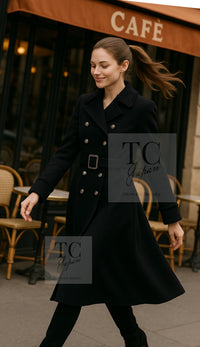 CHANEL 09PF Black Cashmere Belt Double Coat 36 38 シャネル ブラック カシミア ベルト ダブル コート 即発