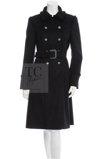 CHANEL 09PF Black Cashmere Belt Double Coat 36 38 シャネル ブラック カシミア ベルト ダブル コート 即発