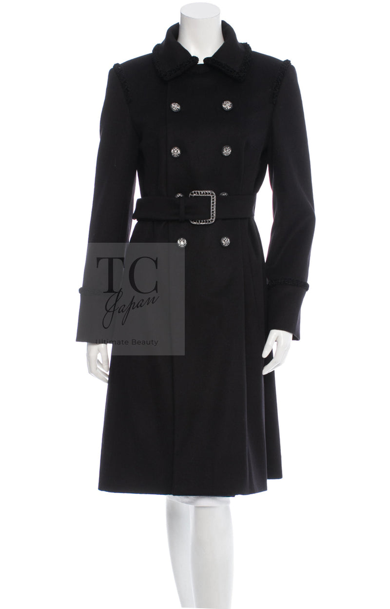CHANEL 09PF Black Cashmere Belt Double Coat 36 38 シャネル ブラック カシミア ベルト ダブル コート 即発