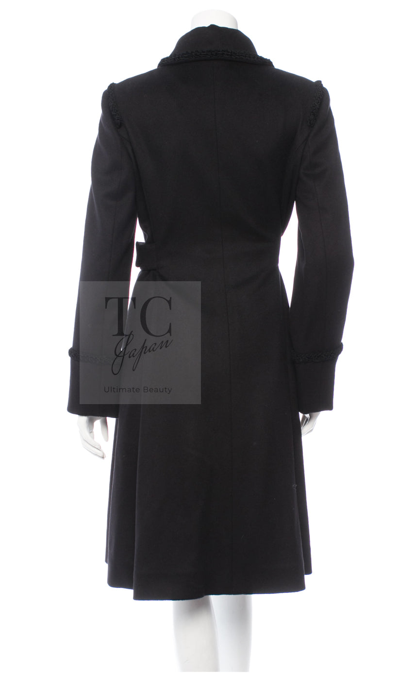 CHANEL 09PF Black Cashmere Belt Double Coat 36 38 シャネル ブラック カシミア ベルト ダブル コート 即発