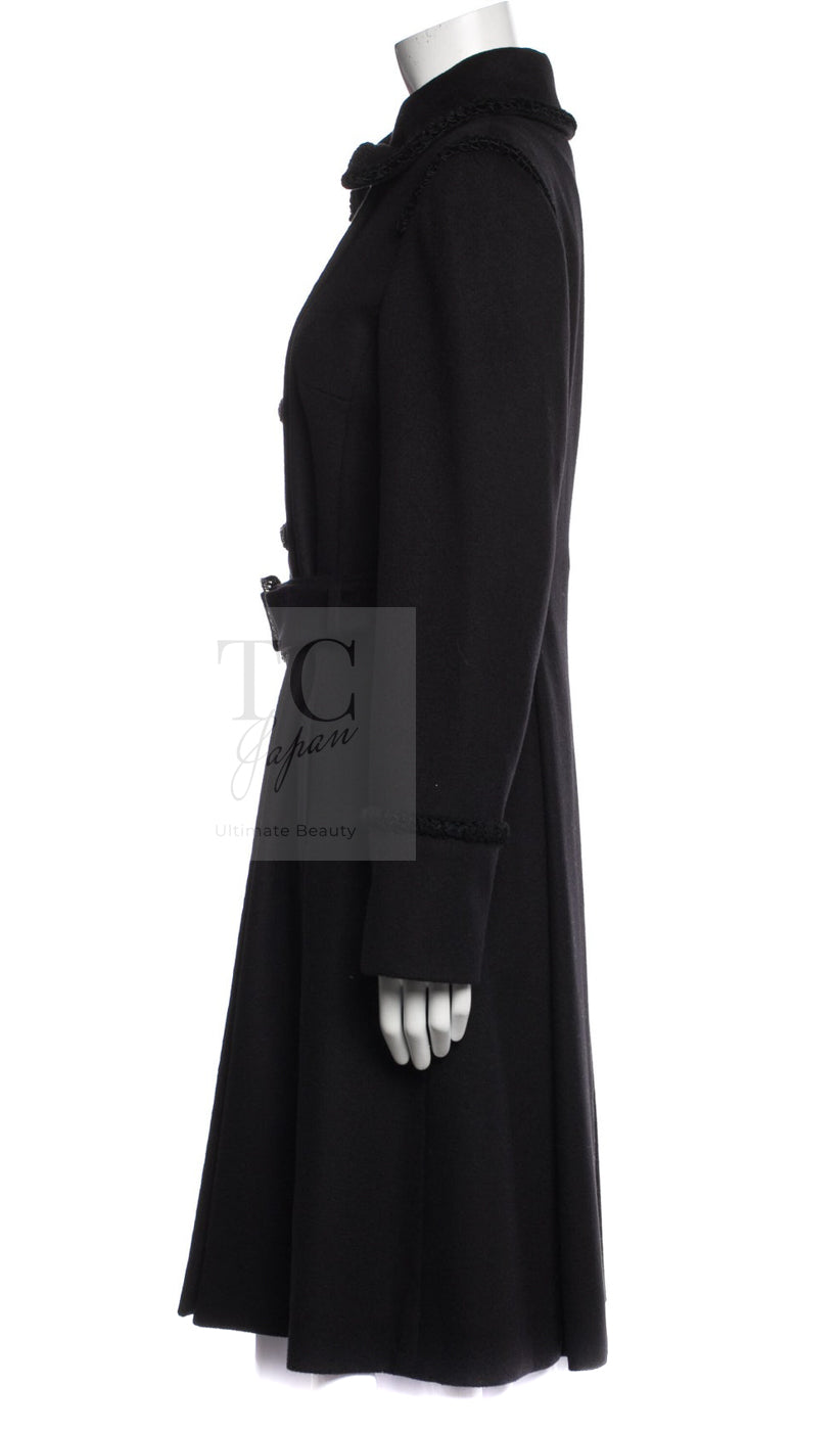 CHANEL 09PF Black Cashmere Belt Double Coat 36 38 シャネル ブラック カシミア ベルト ダブル コート 即発