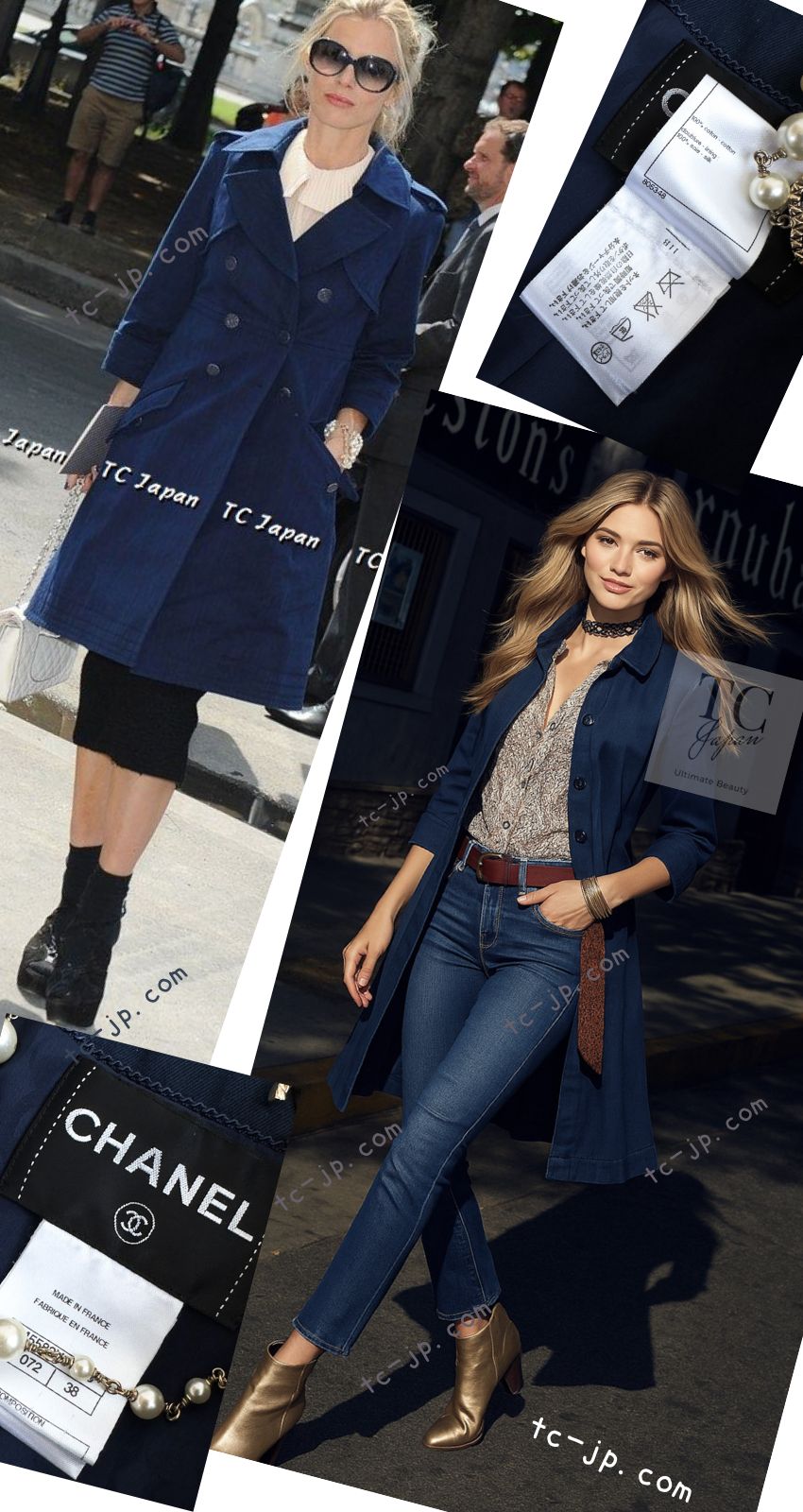 シャネル トレンチ コート CHANEL ネイビー コットン ギャバジン 13S