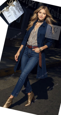 CHANEL 13S Laura Bailey Navy Cotton Trench Coat 36 38 シャネル ネイビー コットン ギャバジン トレンチ コート 即発
