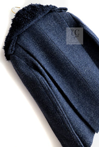 CHANEL 12A Navy Boa Collars Wool Double Breasted Tweed Jacket Coat 36 38 シャネル ネイビー ボア襟付き ウール ダブル コート ジャケット 即発