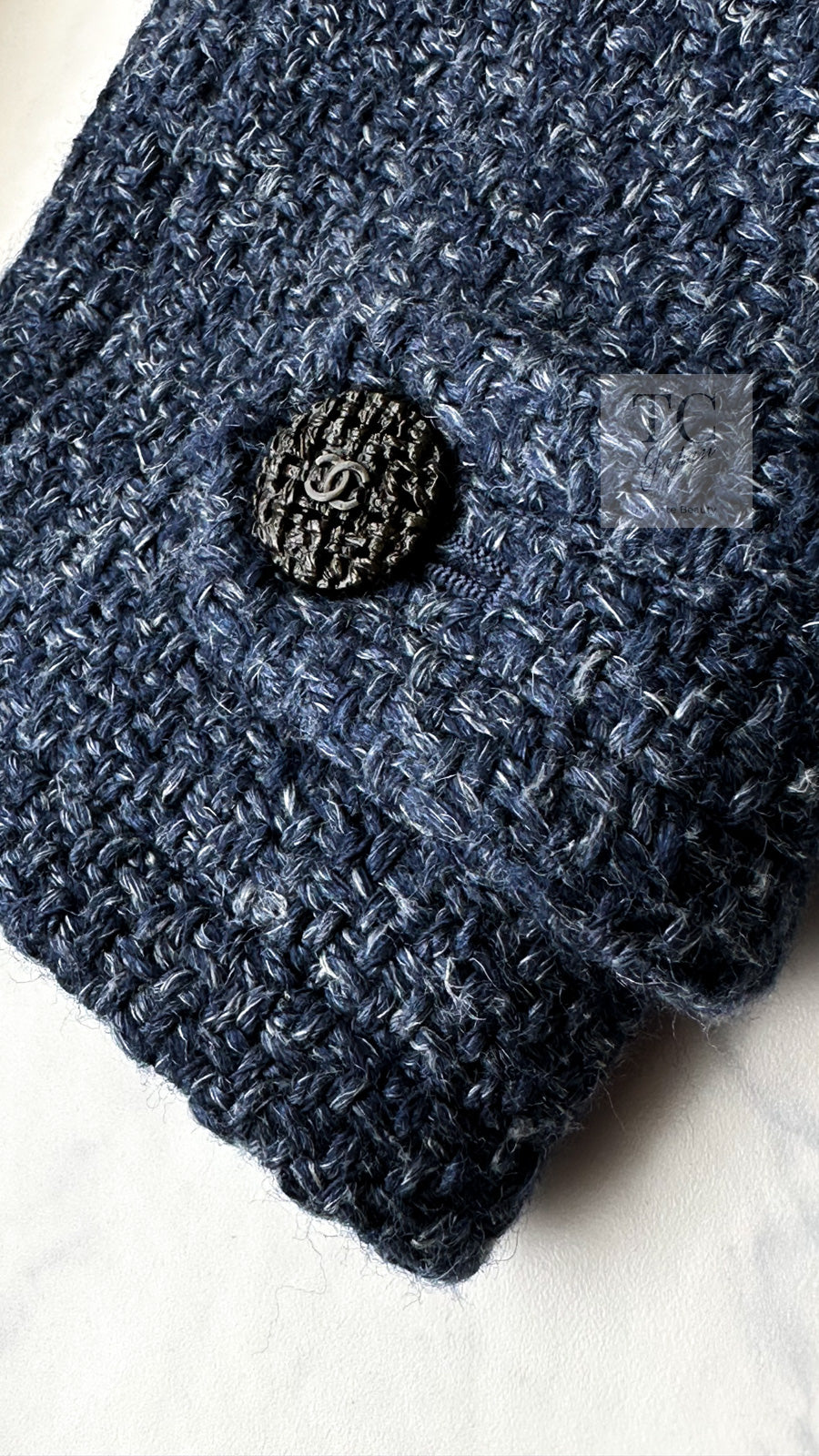 CHANEL 12A Navy Boa Collars Wool Double Breasted Tweed Jacket Coat 36 38 シャネル ネイビー ボア襟付き ウール ダブル コート ジャケット 即発